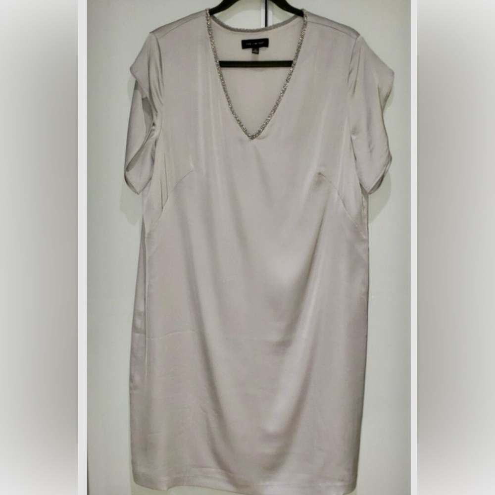 NWT The Limited Satiny Grey Sheath Dress with beaded V-Neck